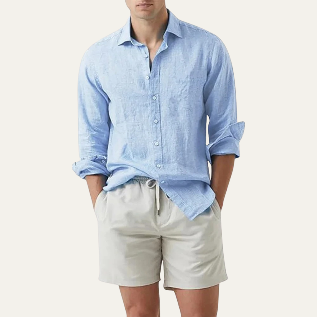 The Alberobello Men’s Solid Color Summer Linen Button Up Shirt