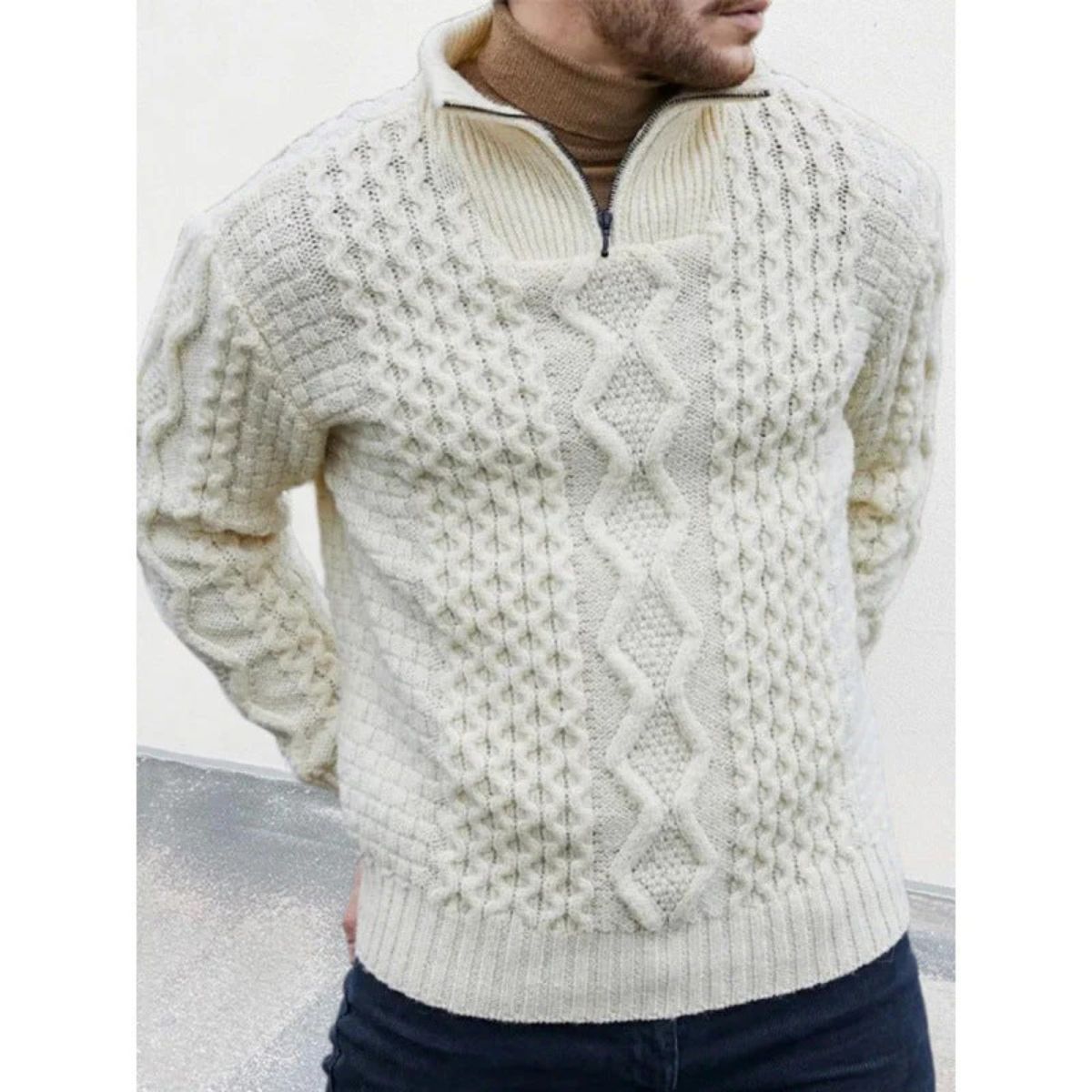 The Dublin Quarter Zip Wool Cable Knit Sweater for Men