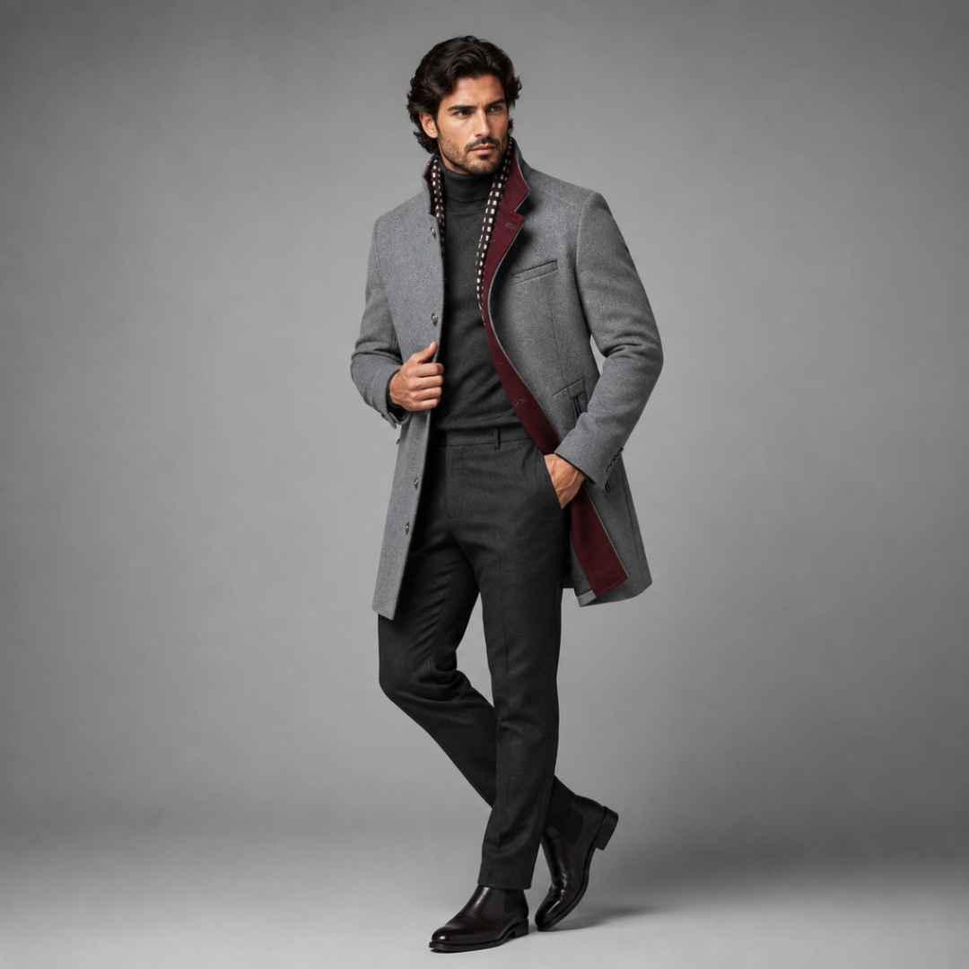 The Brookstone Men’s Elegant Classic Wool Coat with Quilted Lining