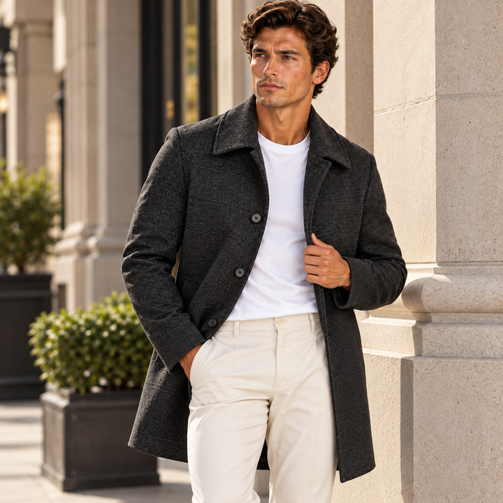 Men's Wool Blend Overcoat Charcoal Down Insulated