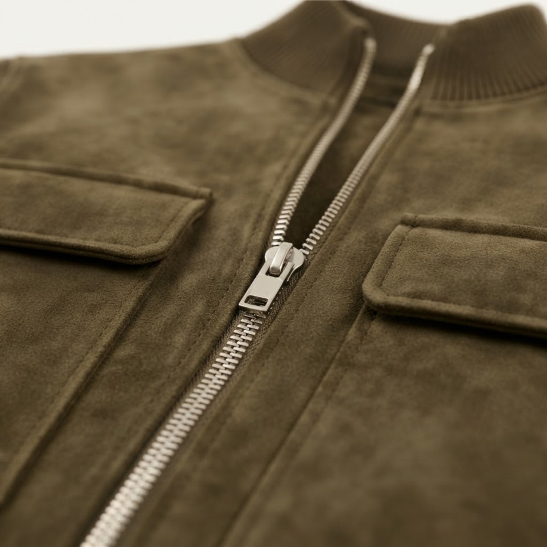 Women's Cropped Suede Bomber Jacket in Dark Brown