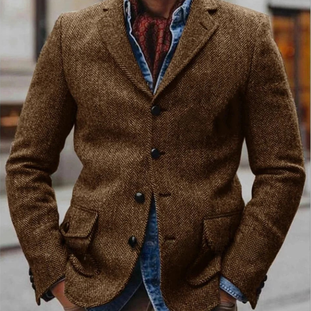 The Tyrol Men’s Retro Slim Fit Herringbone Tweed Blazer