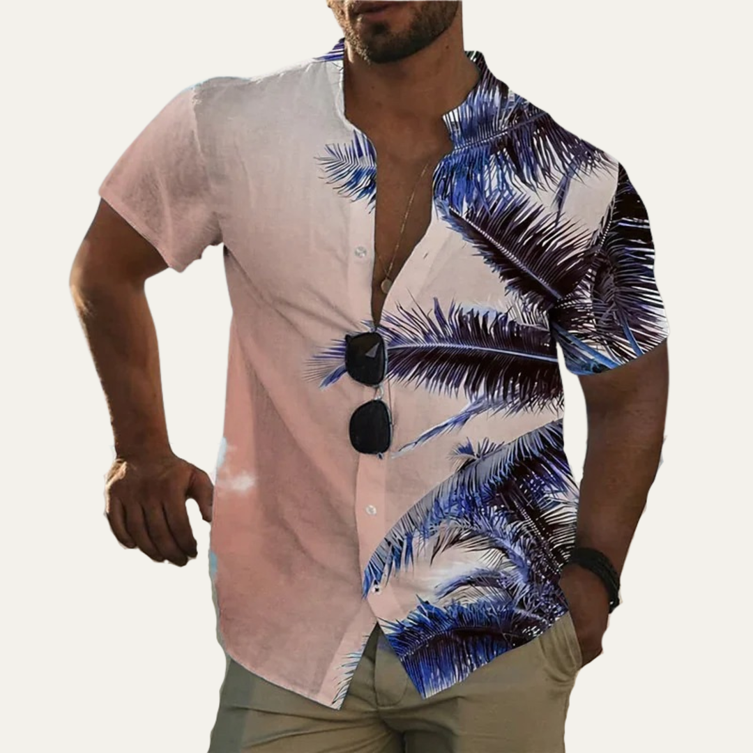 The Ridgewind Men’s Retro Tropical Coconut Print Hawaiian Beach Shirt