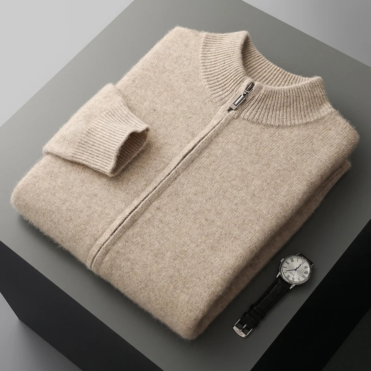 The Maplecrest Men's Merino Mock Neck Wool Zip Up Cardigan