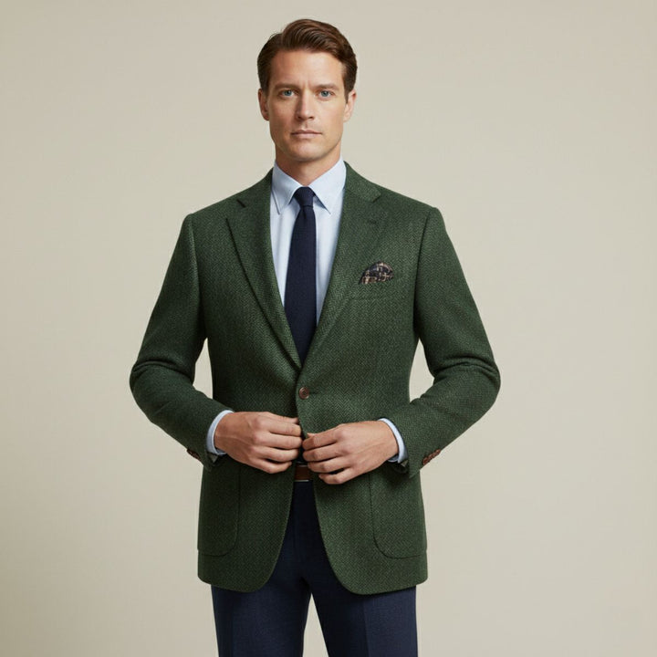 The Gravedona Men’s Office Herringbone Single Breasted Wool Tweed Blazer Jacket