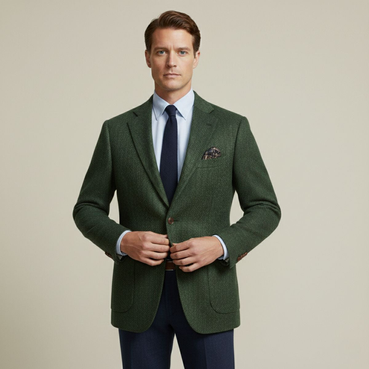 The Gravedona Men’s Office Herringbone Single Breasted Wool Tweed Blazer Jacket