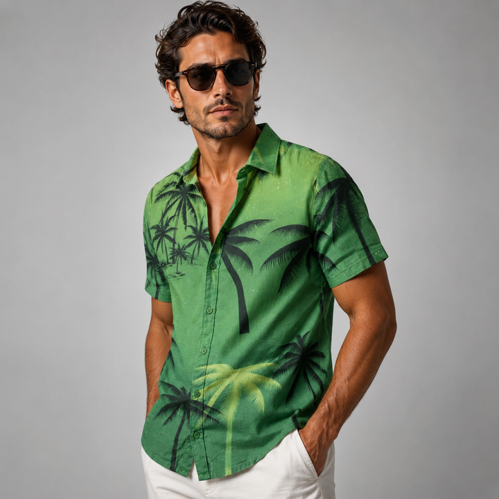 The Brookland Men’s Tropical Coconut Print Hawaiian Casual Shirt