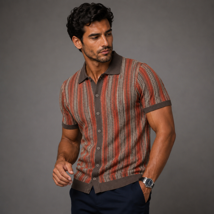 The Montalcino Men’s Retro Striped Knit Lightweight Polo Shirt