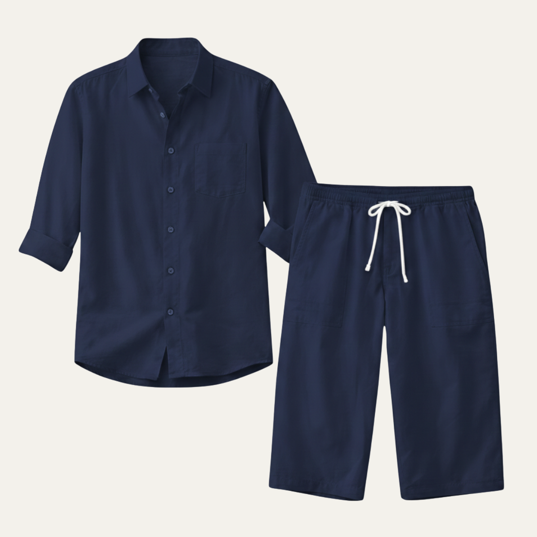 The Meadowcrest Men’s Casual Lightweight Summer Set – Shirt & Pants Set