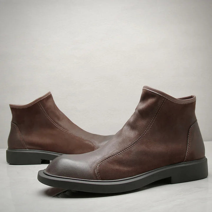 The Bari Men's Warm Plush Zip Up Leather Ankle Boots