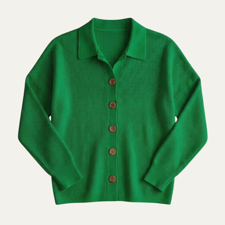 Women's V Neck Cardigan with Collared Neckline