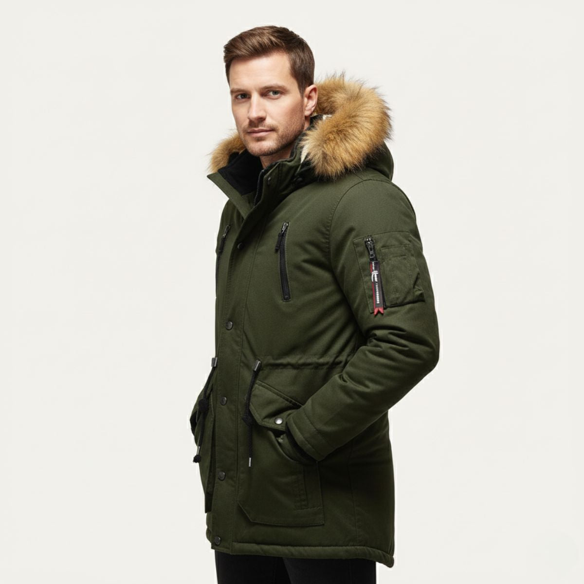The Lipari Men's Long Down Hooded Jacket with Fur Collar