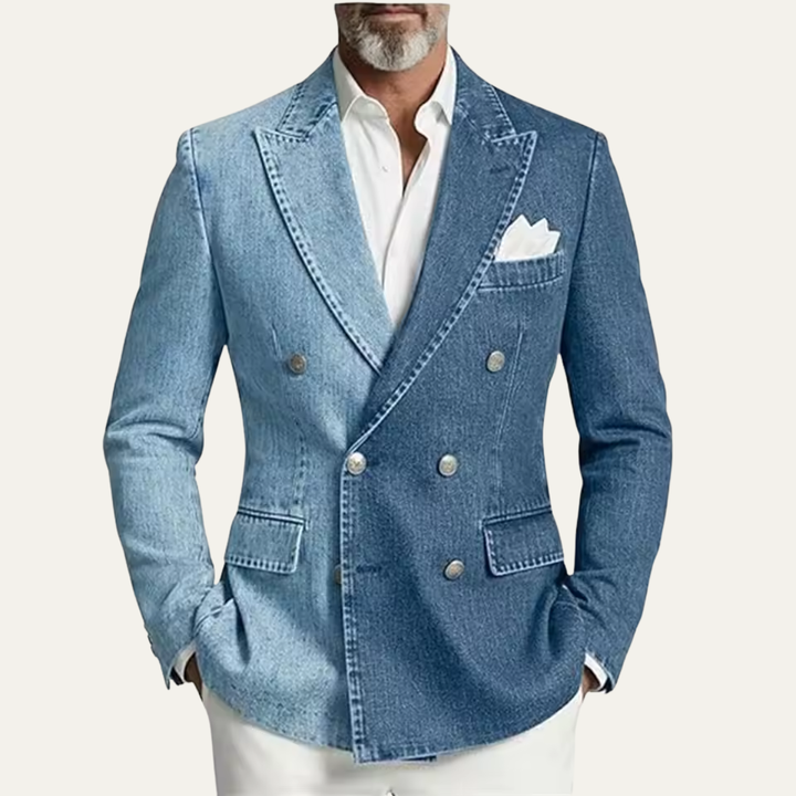 The Oakwell Men’s Double Breasted Denim Blazer Jacket