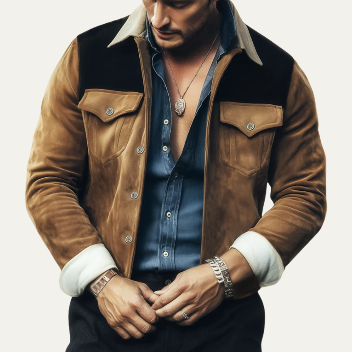 The Dakota Men’s Vintage Brown Suede Trucker Jacket