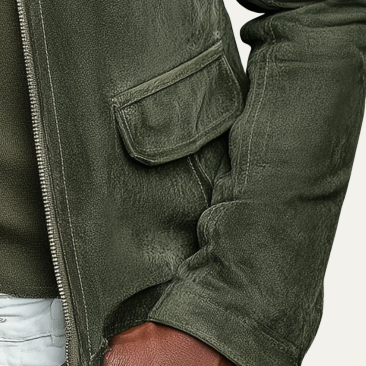 The Kensington Men’s Vintage Green Suede Bomber Jacket - Stand Collar