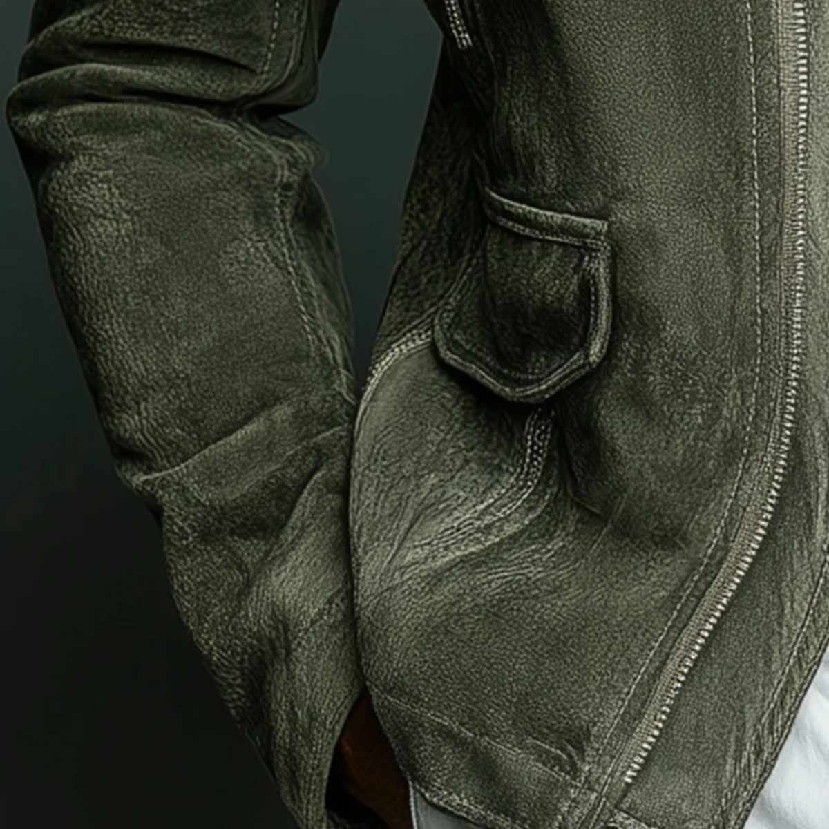 The Kensington Men’s Vintage Green Suede Bomber Jacket - Stand Collar