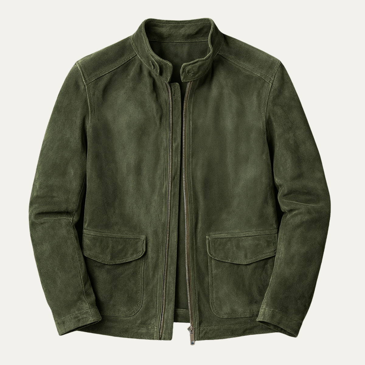 The Kensington Men’s Vintage Green Suede Bomber Jacket - Stand Collar