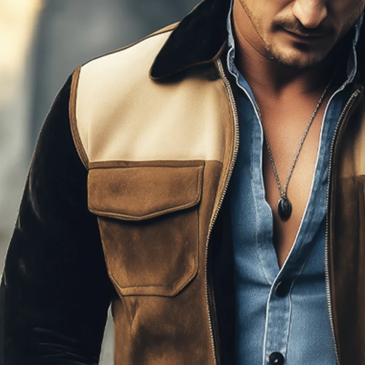 The St. Regis Men’s Brown Suede Colorblock Jacket