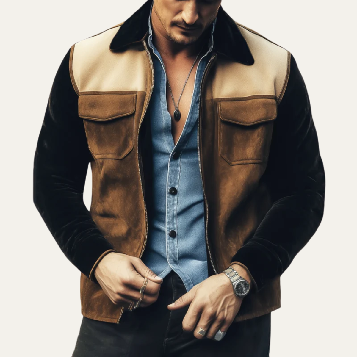 The St. Regis Men’s Brown Suede Colorblock Jacket