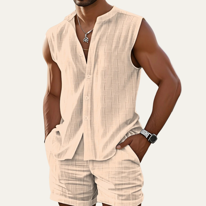 The Ironbridge Men’s Summer Sleeveless Button Up Shirt & Shorts Set
