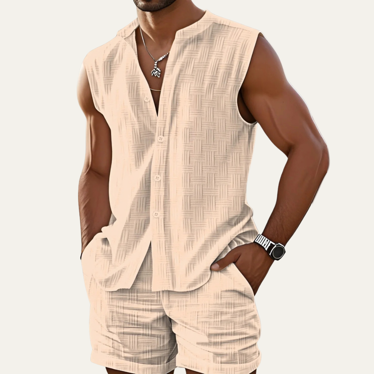 The Ironbridge Men’s Summer Sleeveless Button Up Shirt & Shorts Set