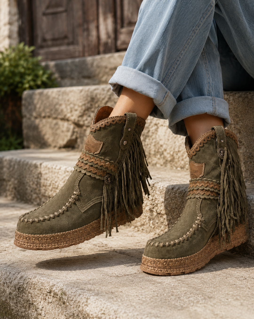 Fringed Bohemian Western Boots for Women