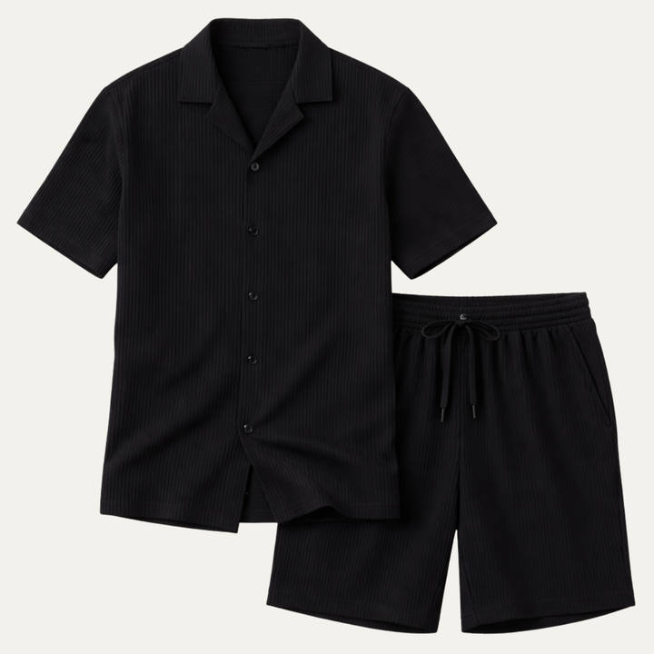The Poschiavo Men’s Casual Summer Ribbed Set – Shirt & Shorts