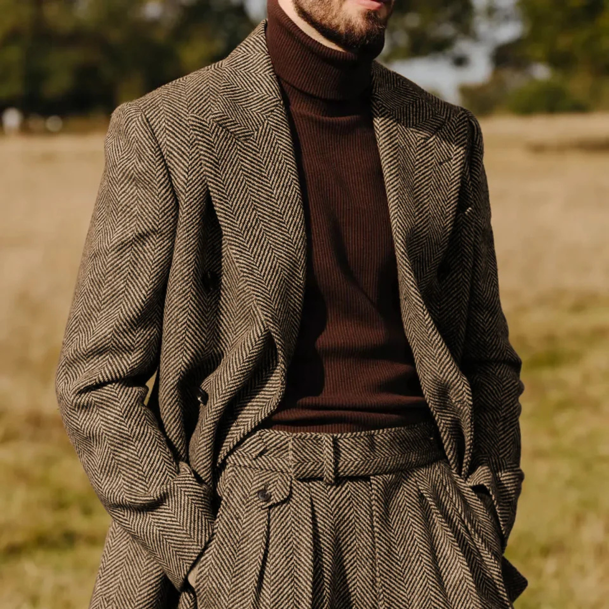 The Camden Men’s Herringbone Tweed Suit – Double Breasted Blazer and Pants Set