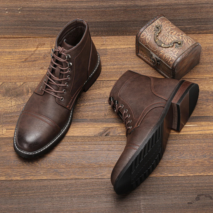 The Porto Cervo Men’s Durable  Faux Leather Lace Up Ankle Boots