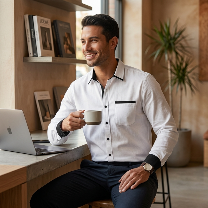 The Vercelli Men’s Casual Contrast Trim Button Up Shirt