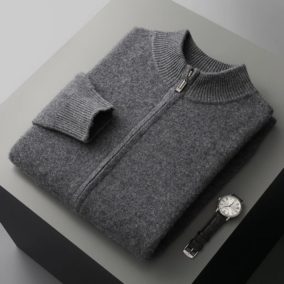 The Maplecrest Men's Merino Mock Neck Wool Zip Up Cardigan