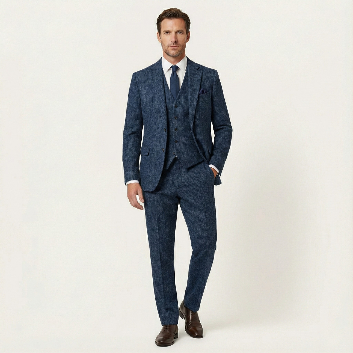 The Norwood Men’s Tweed 3 Piece Suit – Slim Fit Herringbone Jacket, Vest & Pants