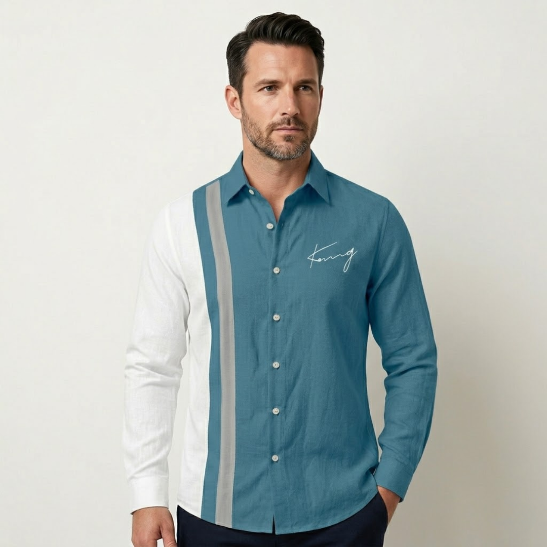 The Riomaggiore Men’s Summer Color Block Striped Dress Shirt