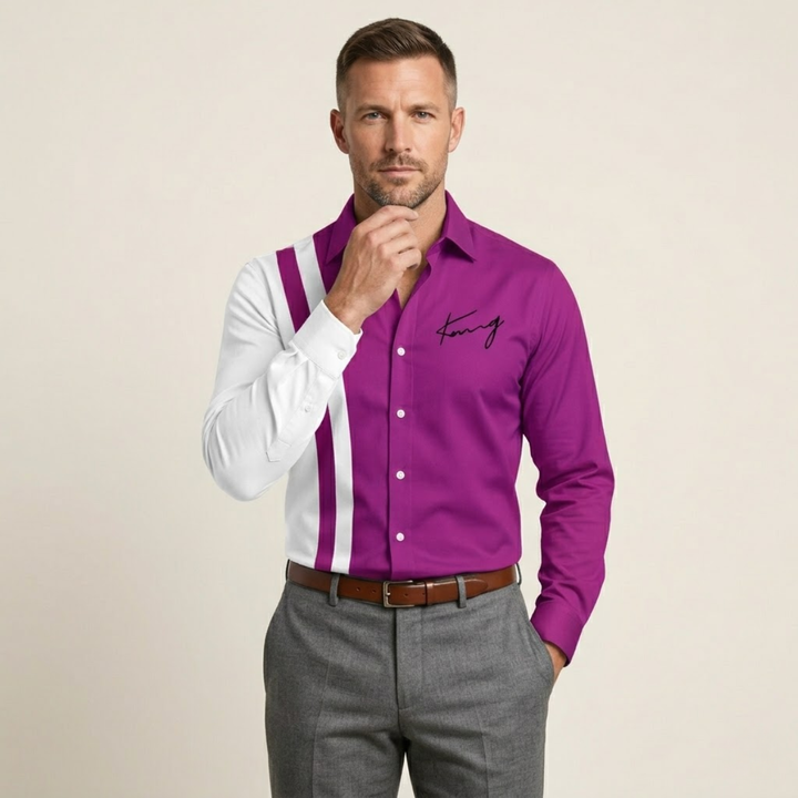 The Como Men’s Trendy Color Block Striped Dress Shirt