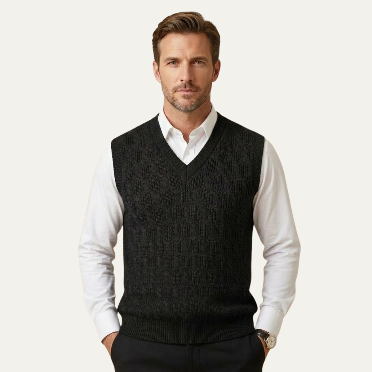 The Alberobello Men’s Warm Textured Knitted V Neck Sweater Vest
