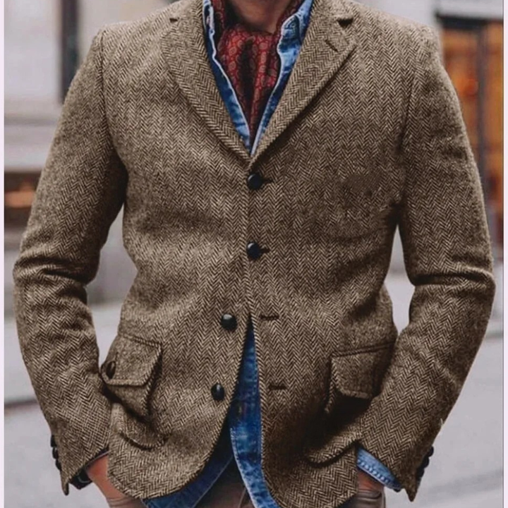 The Tyrol Men’s Retro Slim Fit Herringbone Tweed Blazer