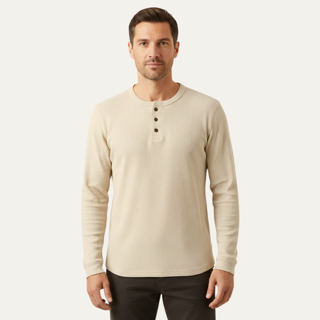 The Glenhurst Park Men’s Slim Fit Thermal Cotton Waffle Knit Henley Shirt