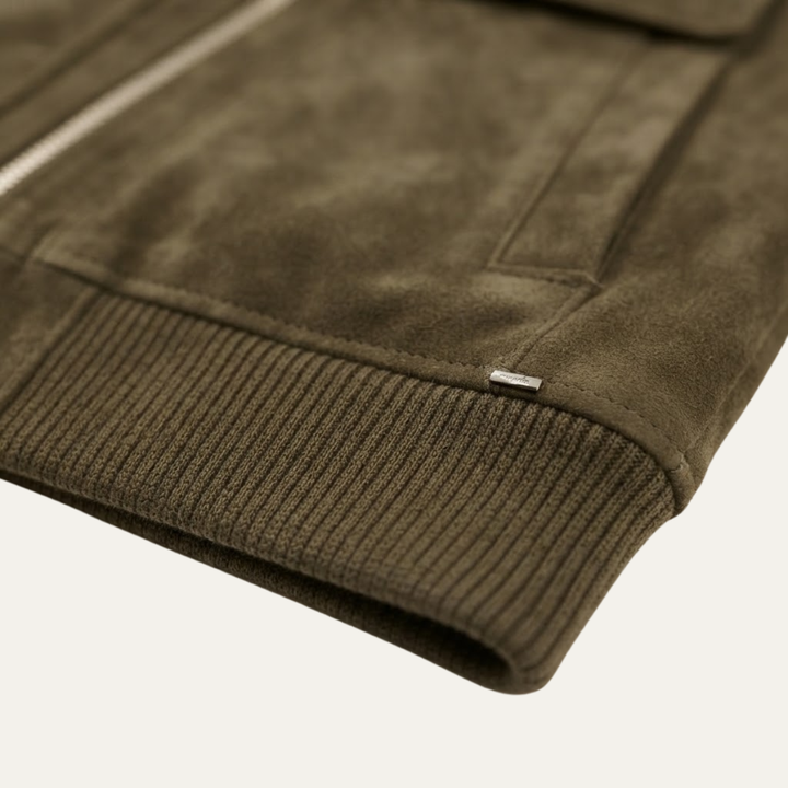 Women's Cropped Suede Bomber Jacket in Dark Brown