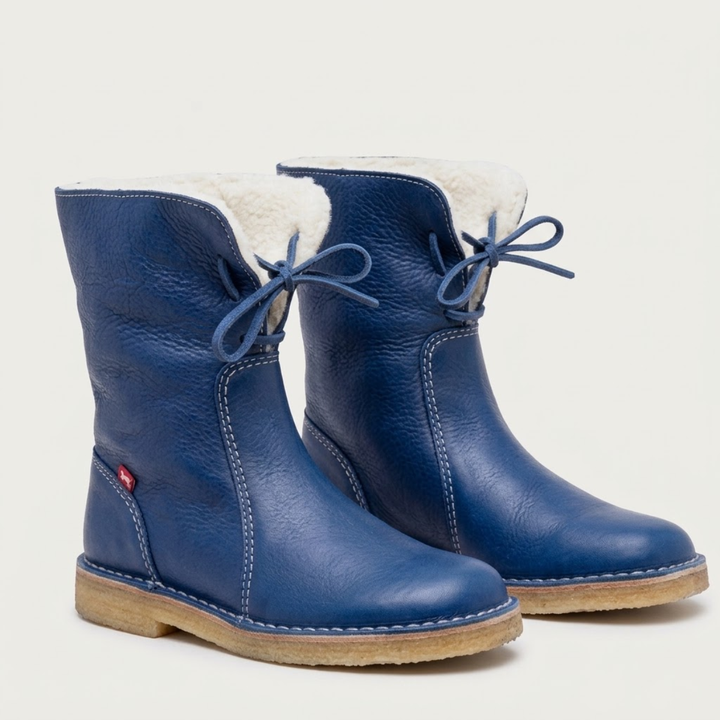 Women's Black Leather Waterproof Winter Boots