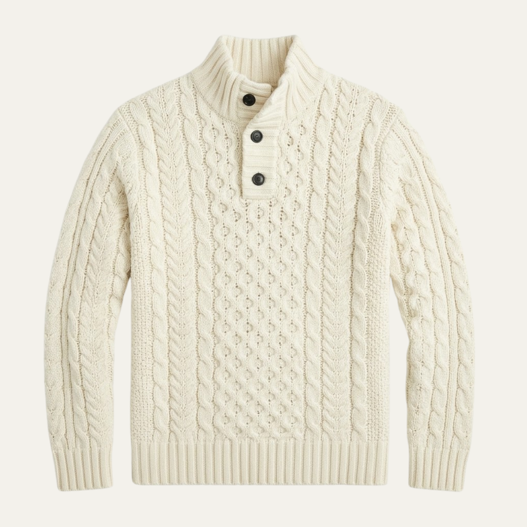 The Brighton Men’s Chunky Button Neck Knit Cable Sweater