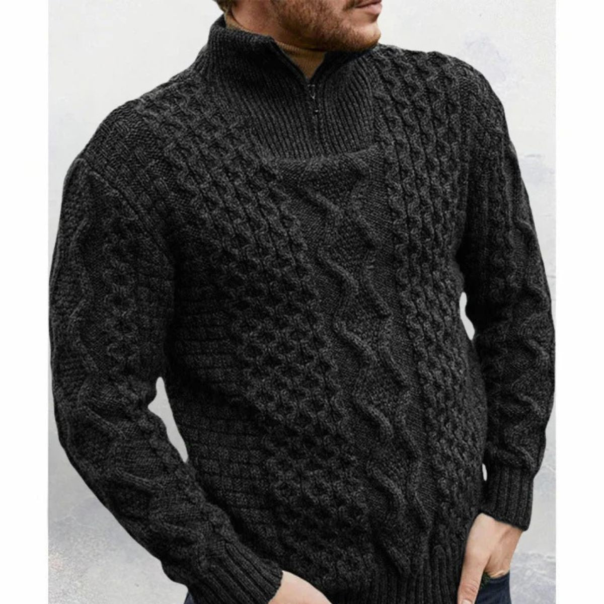 The Dublin Quarter Zip Wool Cable Knit Sweater for Men