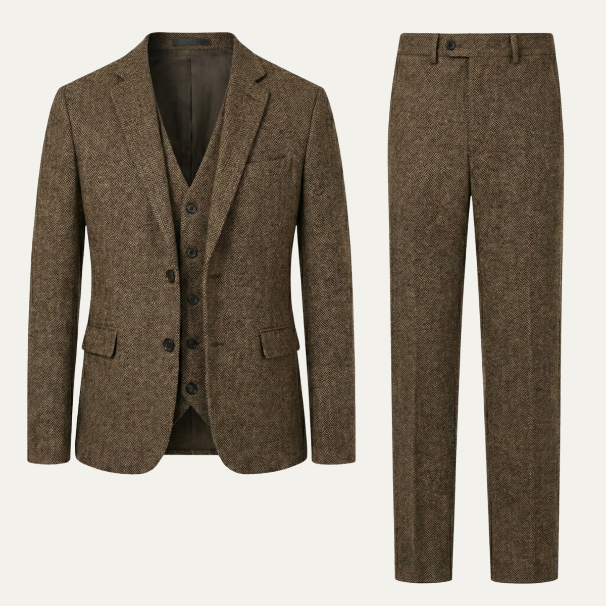 The Norwood Men’s Tweed 3 Piece Suit – Slim Fit Herringbone Jacket, Vest & Pants