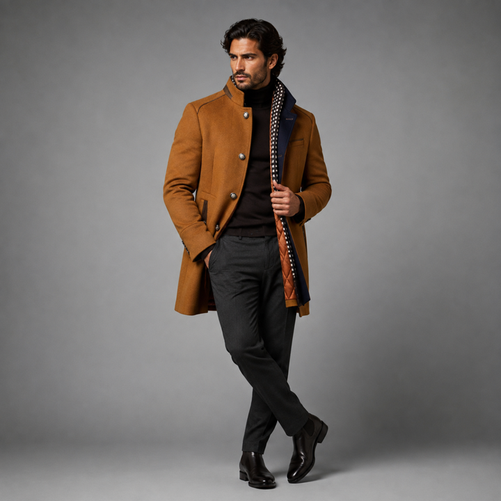 The Brookstone Men’s Elegant Classic Wool Coat with Quilted Lining