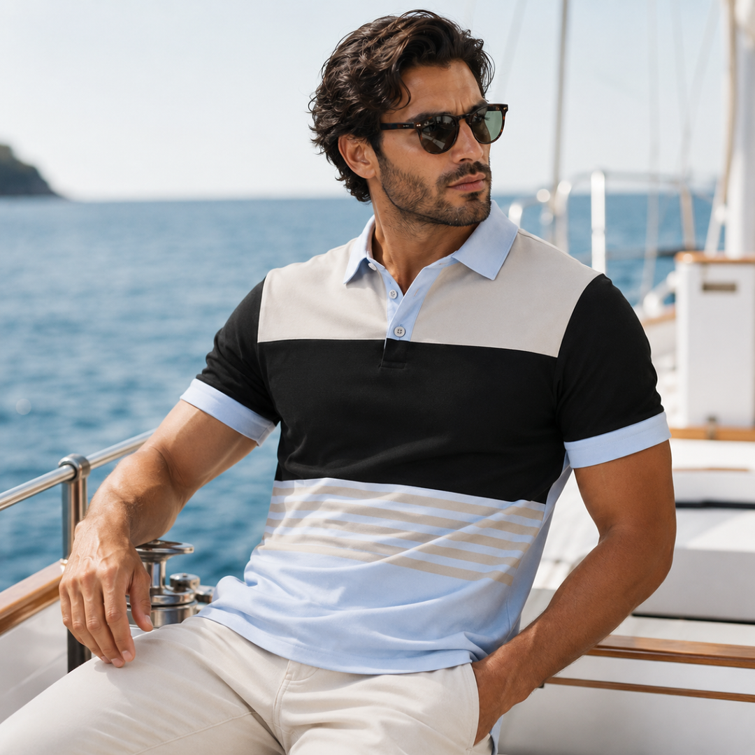 The Bergamo Men’s Casual Color Block Summer Polo Shirt