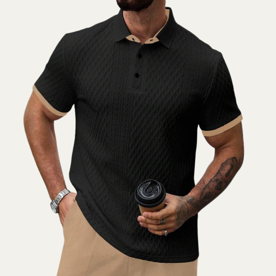 The Cedarcrest Park Men’s Elegant Textured Polo Shirt with Contrast Collar
