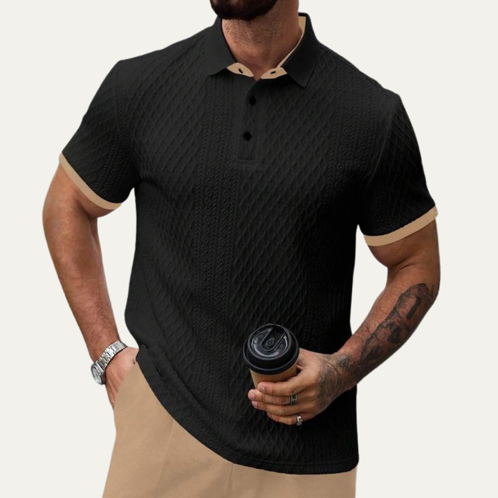 The Cedarcrest Park Men’s Elegant Textured Polo Shirt with Contrast Collar