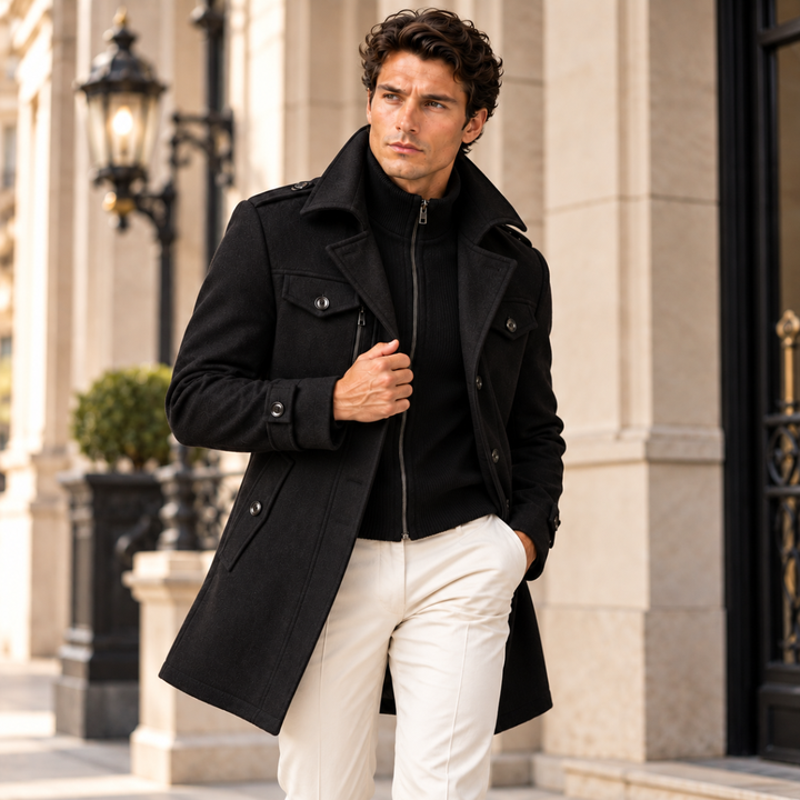 Men's Wool Blend Pea Coat Black
