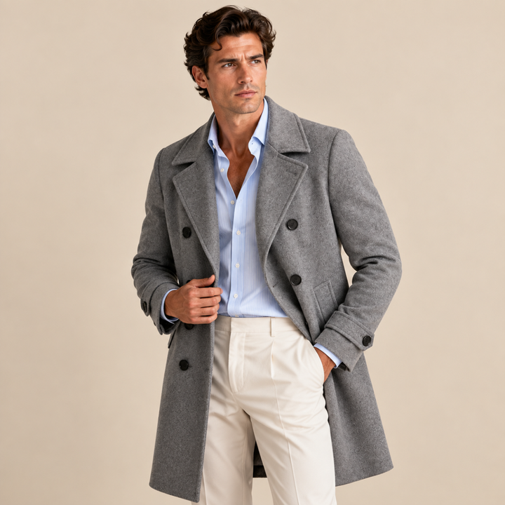 The Otranto Men’s Double Breasted Long Wool Trench Coat