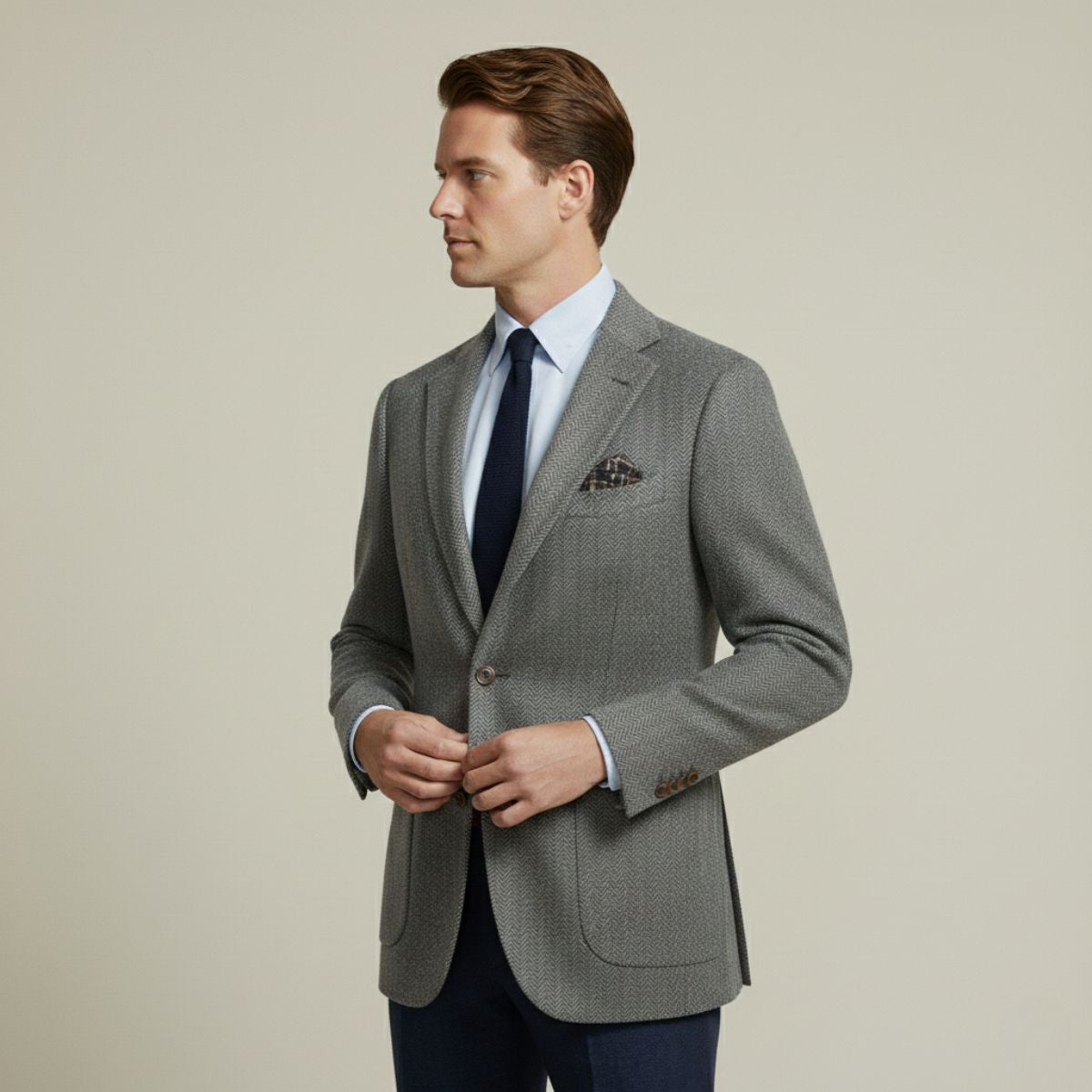The Gravedona Men’s Office Herringbone Single Breasted Wool Tweed Blazer Jacket