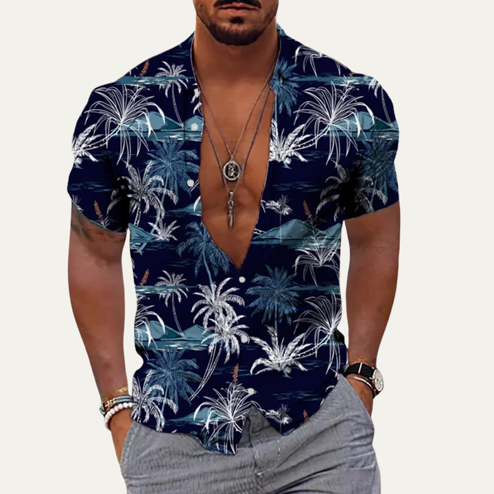 The Ridgewind Men’s Retro Tropical Coconut Print Hawaiian Beach Shirt